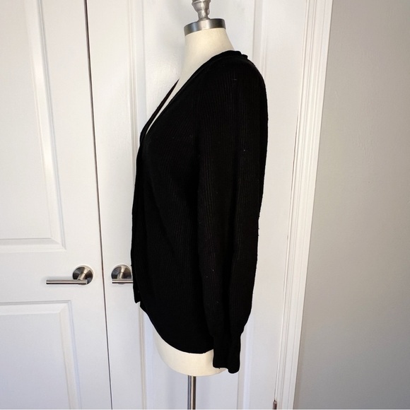Aritzia BabatonBespoke Black Cardigan Ribbed Size Small Wool Linen Blend - Picture 4 of 6